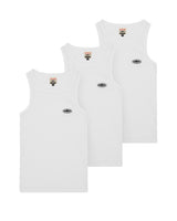 Corteiz HMP Classic Tank Top white, three tanks stacked and fanned out