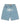 Corteiz Island Denim Short stonewash, baggy light blue five-pocket denim shorts with white Alcatraz Island oval print on the front leg, front view