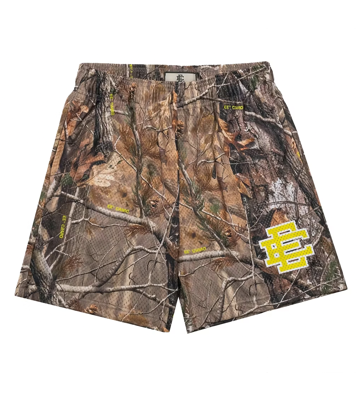 Eric Emmanuel Camo Yellow Shorts front