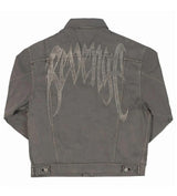 Revenge Embroidered Logo Denim Jacket Grey front view