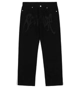 Revenge Embroidered Logo Denim Pant Black front view