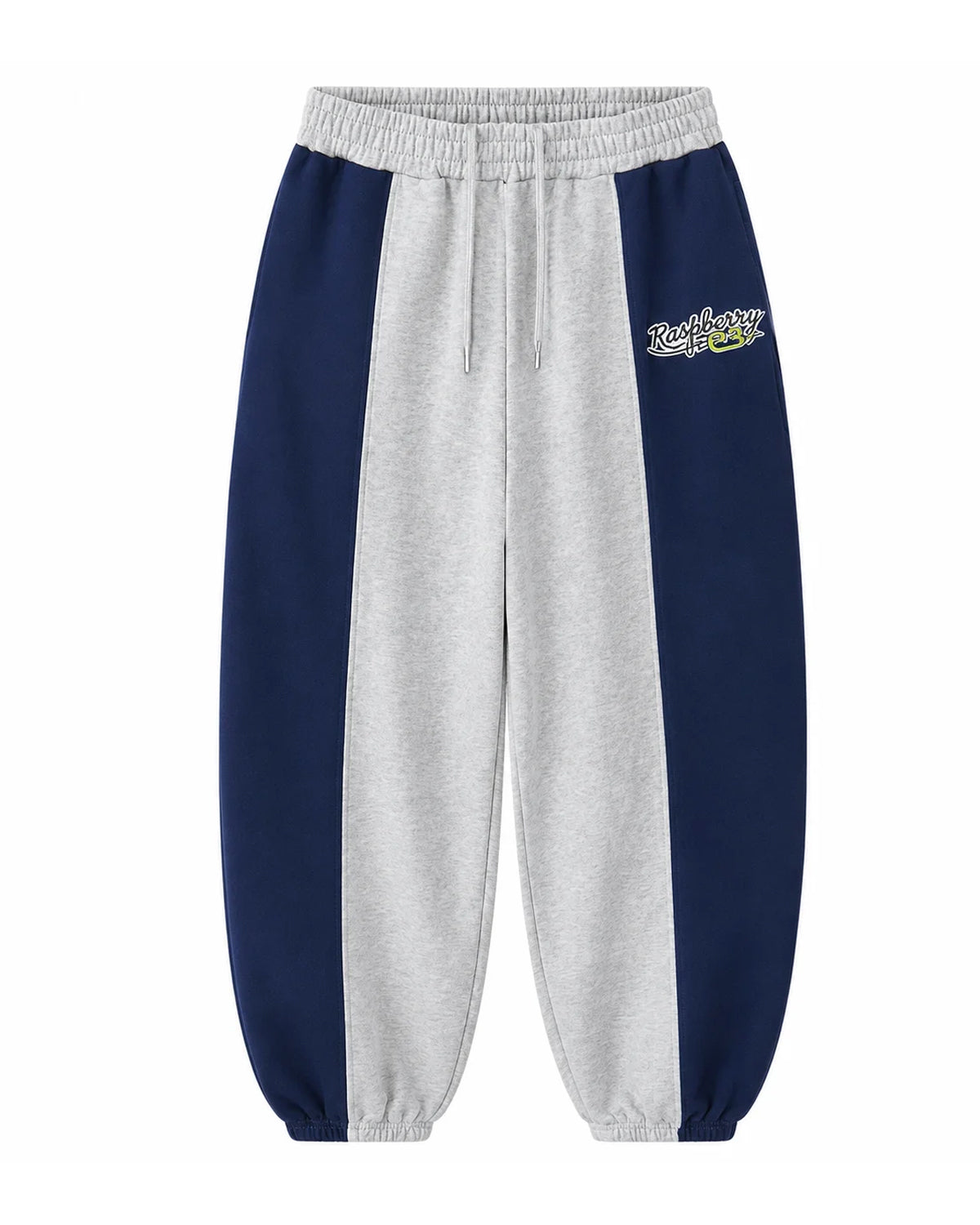 GV Gallery Bench Warmer Sweatpants grey, grey and navy color-block sweatpants with small embroidered logo, front view