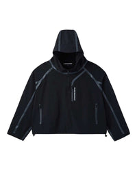 GV Gallery Berry Tech Jacket black, hooded half-zip technical anorak with grey taped seams and Raspberry chest branding, front view