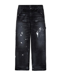 GV Gallery Blackberry Carpenter Pants black, faded carpenter pants with paint-splatter distressing, front view