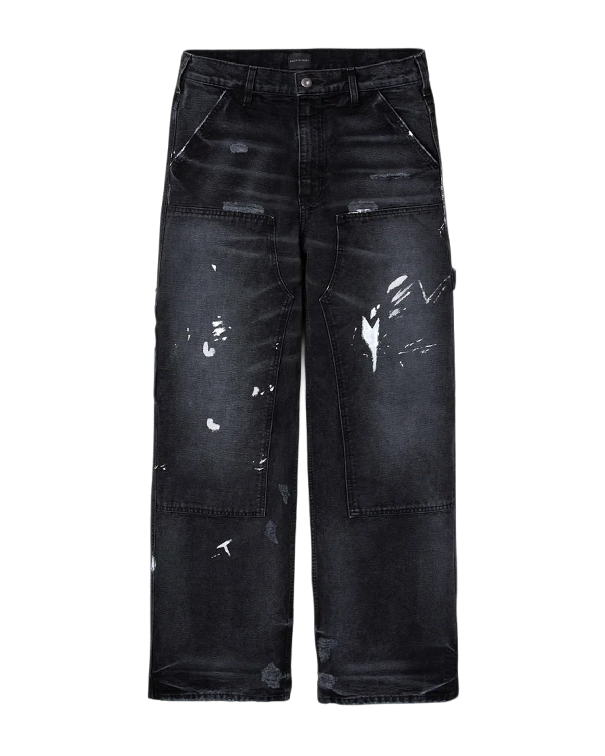 GV Gallery Blackberry Carpenter Pants black, faded carpenter pants with paint-splatter distressing, front view
