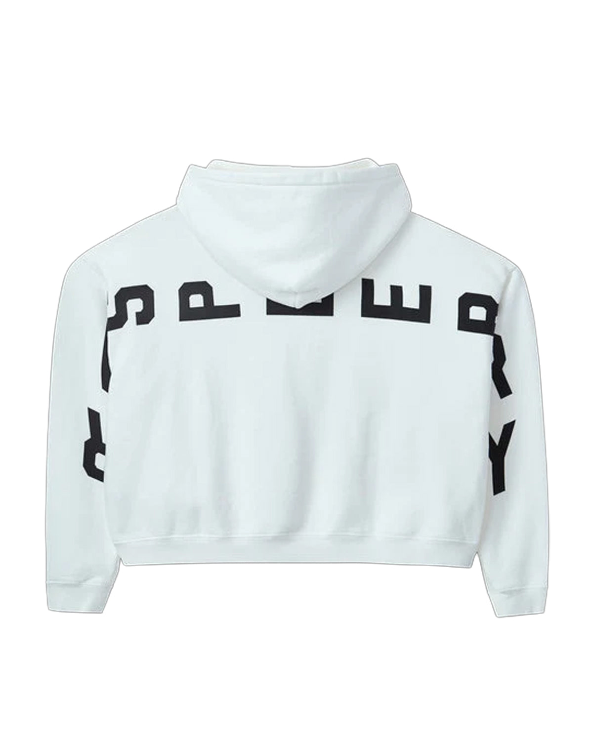 GV Gallery Blonde Hoodie white, back view with oversized black RASPBERRY lettering
