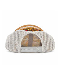 GV Gallery Born Free trucker hat yellow, back view with gray mesh and snapback closure