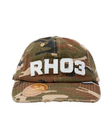 GV Gallery Breakfast Hat camo, front view with raised white RH03 logo