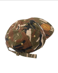 GV Gallery Breakfast Hat camo, top and rear angle with eyelets and strap