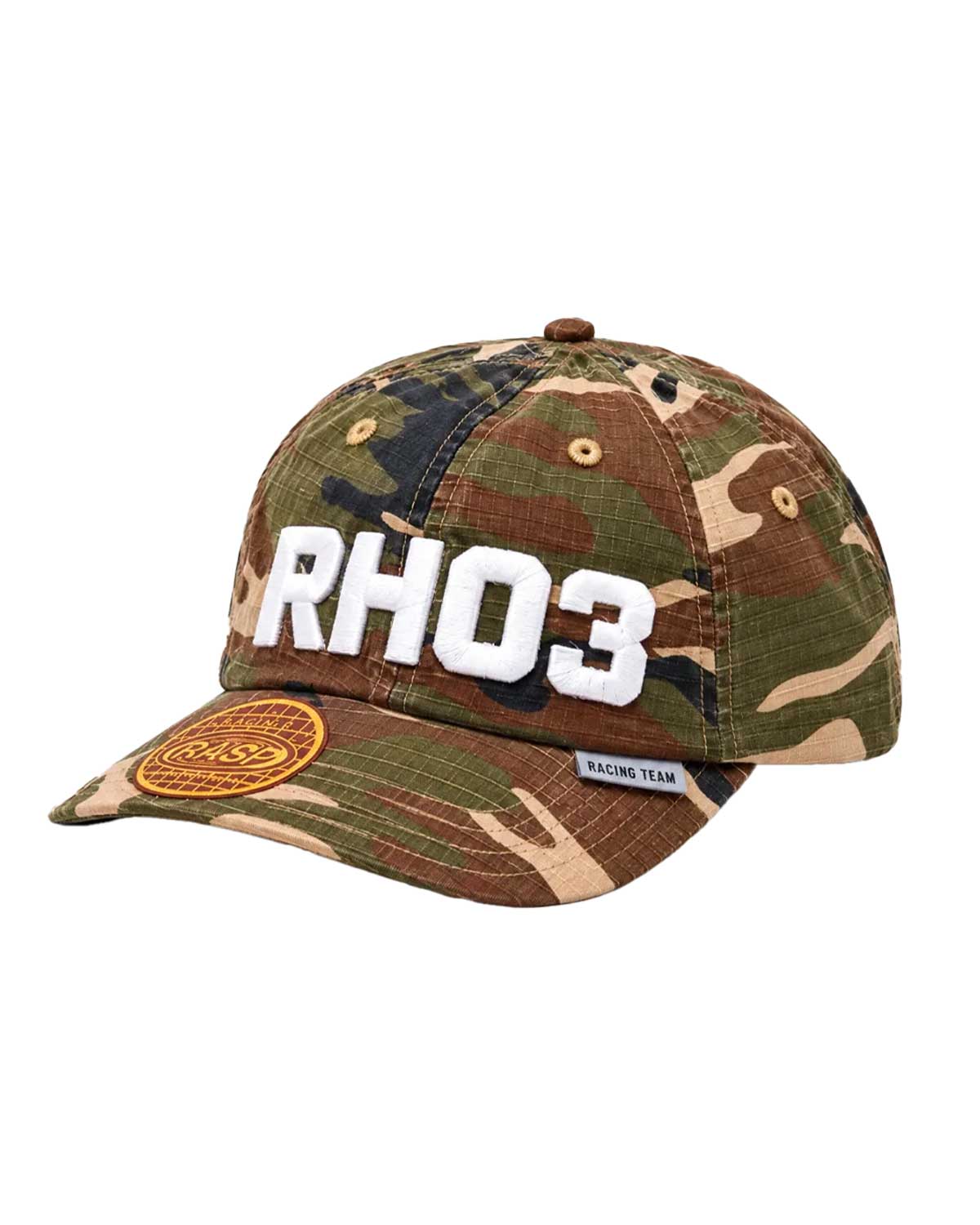 GV Gallery Breakfast Hat camo, side view with RH03 logo and brim