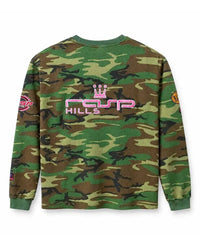 GV Gallery Camo L/S Thermal, pink Raspberry Hills logo across the back, back view