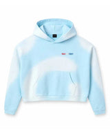 GV Gallery Czech Hoodie light blue, sun-faded hoodie with small red and blue Raspberry chest lettering, front view