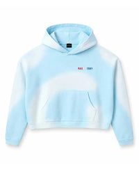 GV Gallery Czech Hoodie light blue, sun-faded hoodie with small red and blue Raspberry chest lettering, front view