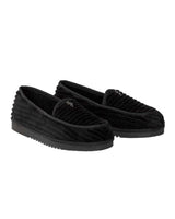 GV Gallery Deebo Slippers black, angled front three-quarter view of the pair