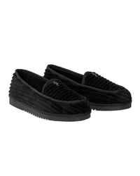GV Gallery Deebo Slippers black, angled front three-quarter view of the pair