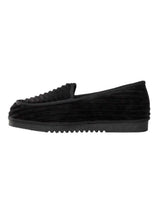 GV Gallery Deebo Slippers black, opposite side profile showing the corduroy ribbing and ridged rubber midsole
