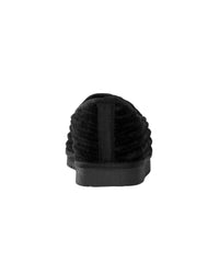GV Gallery Deebo Slippers black, back view showing the corduroy heel counter and center seam