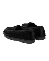 GV Gallery Deebo Slippers black, rear three-quarter view of the pair showing the corduroy ribbing across the heel