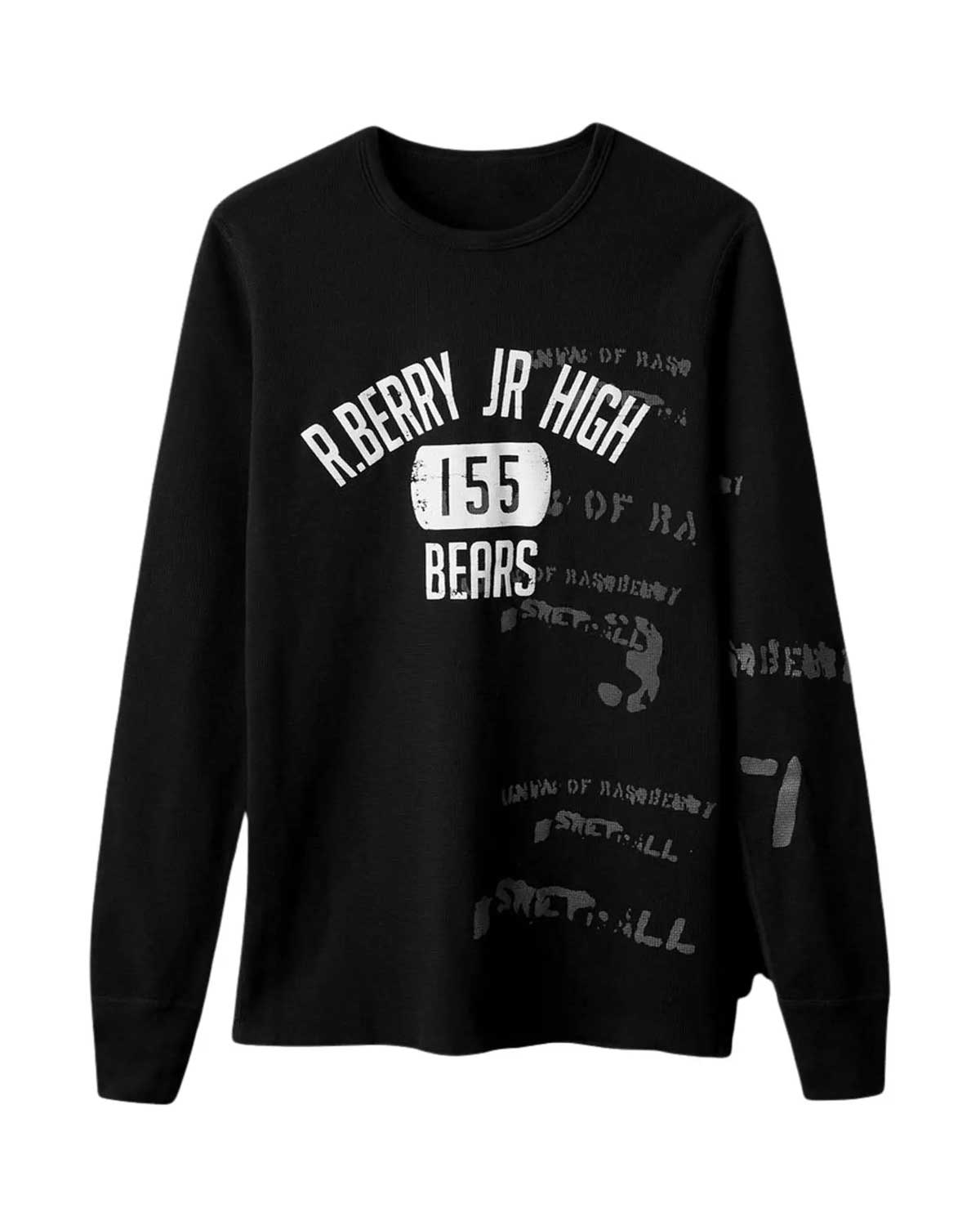 GV Gallery Jr High L/S Thermal black, waffle-knit long sleeve with varsity R.Berry Jr High Bears print, front view