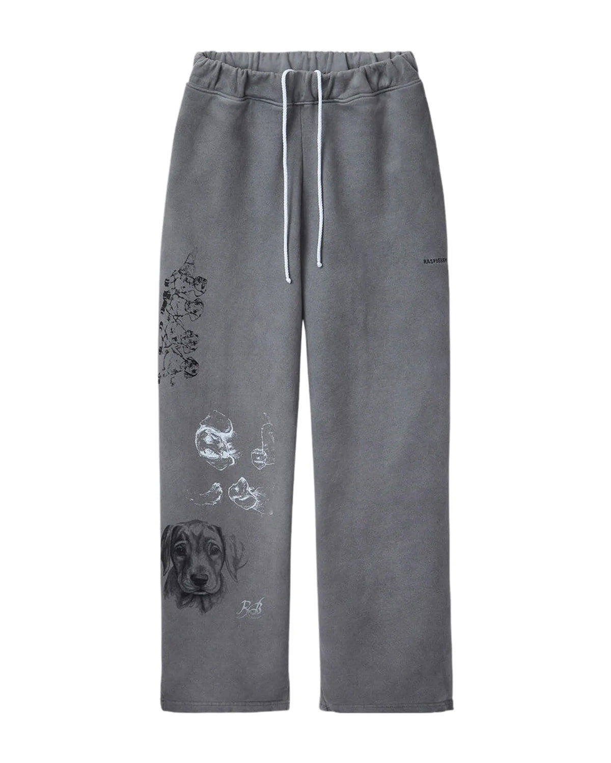GV Gallery Malik Wright Sweatpants grey, washed wide-leg sweatpants with doodle graphics, front view