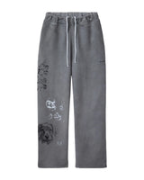 GV Gallery Malik Wright Sweatpants grey, washed wide-leg sweatpants with doodle graphics, front view