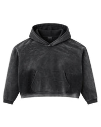 GV Gallery Mateo Sweatshirt washed black, cropped boxy hoodie with kangaroo pocket, front view
