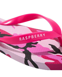 GV Gallery Pink Camo Flip Flops pink, close-up of the Raspberry logo strap