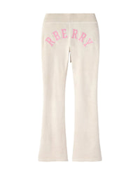 GV Gallery Pinkberry Velour Sweatpants cream, flared velour sweatpants with arched pink lettering at the back waist, back view
