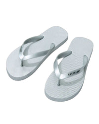 GV Gallery Platinum Flip Flops silver, rubber thong sandal with Raspberry logo strap, angled view