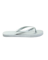 GV Gallery Platinum Flip Flops silver, rubber thong sandal with Raspberry logo strap, side view