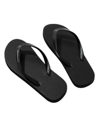 GV Gallery Pro Flip Flops black, matte black rubber thong sandal with white Raspberry logo strap, angled view