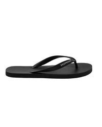 GV Gallery Pro Flip Flops black, matte black rubber thong sandal with white Raspberry logo strap, side view