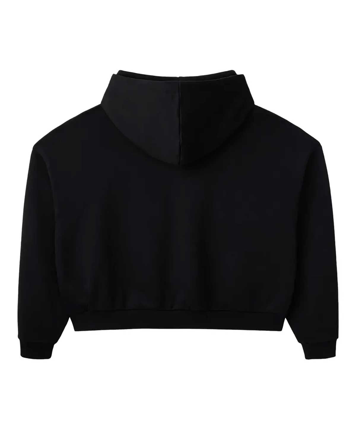 GV Gallery Raspberry Athletics Hoodie black, plain back view with hood and ribbed hem