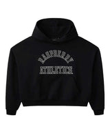 GV Gallery Raspberry Athletics Hoodie black, fleece hoodie with a collegiate Raspberry Athletics chest print, front view
