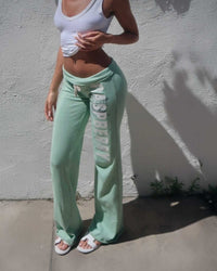 GV Gallery Seafoam Women's Sweatpants teal worn by a model with a white tank top