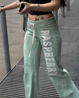 GV Gallery Seafoam Women's Sweatpants teal on a model, full-length outdoor view
