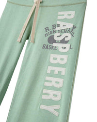 GV Gallery Seafoam Women's Sweatpants teal, close-up of the Raspberry and R.B. High School Basketball leg print