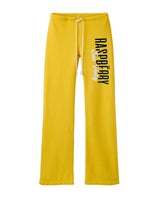 GV Gallery Sun Valley Women's Sweatpants yellow, golden yellow fleece sweatpants with a navy Raspberry leg print, front view