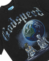 Godspeed Artificial Love II NG Tee black, close-up of the two androids watching Earth under chrome Godspeed lettering