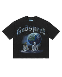 Godspeed Artificial Love II NG Tee black, T-shirt with chrome android and Earth graphic, front view