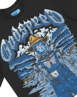 Godspeed Aura Farm II NG Tee black, close-up of the cyborg farmer and blackletter Godspeed print