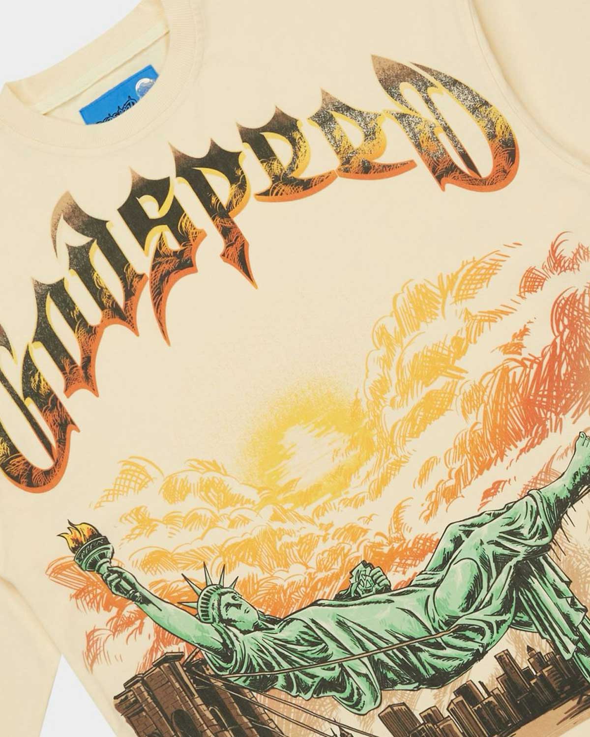 Godspeed Burnt Bridges II NG L/S Tee bone, close-up detail view of the front graphic