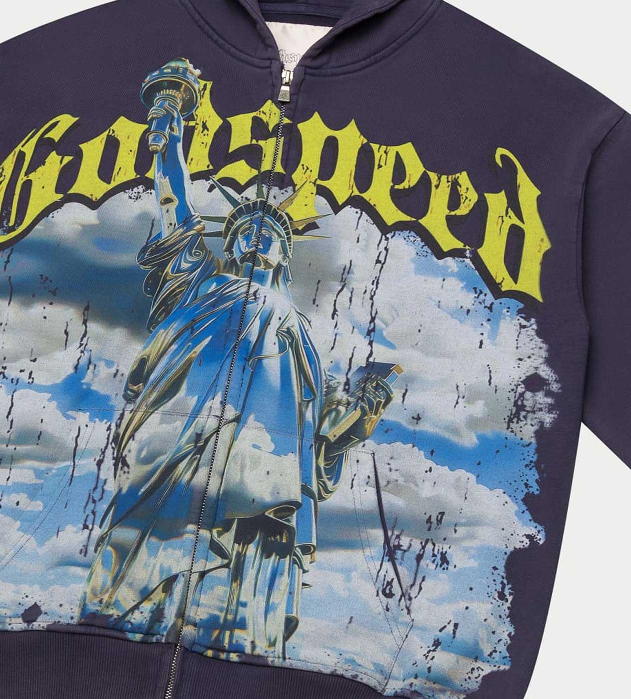 Godspeed Chrome Liberty Zip Up Hoodie Navy – Restock AR