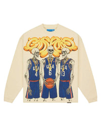 Godspeed Dream Team II NG L/S Tee bone, long-sleeve tee with skeleton basketball team graphic, front view
