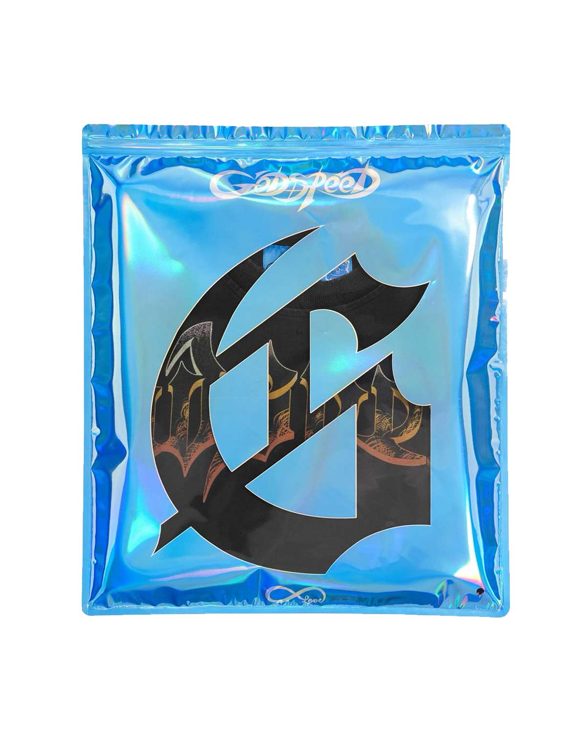 Godspeed Dream Team NG L/S Tee black, packaged in the Godspeed holographic blue bag