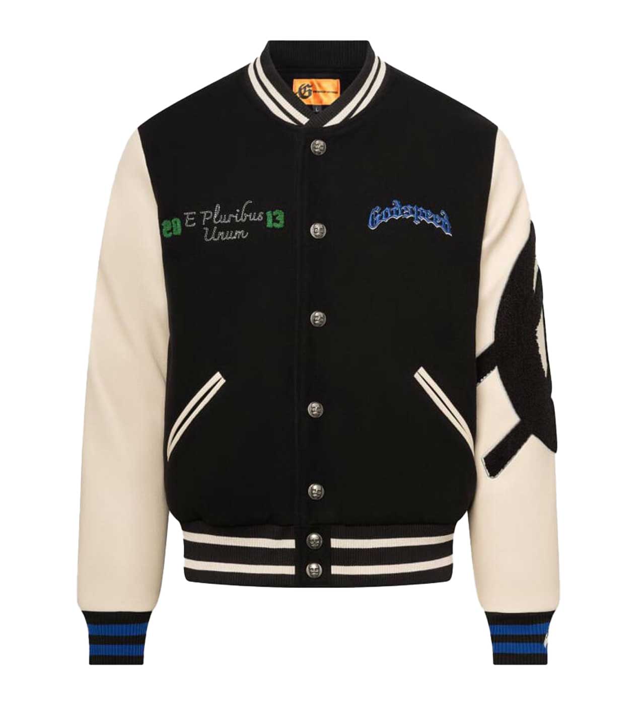 GOD SPEED VARSITY JACKET 元値¥88,000 Godspeed F.T.D Varsity Jacket Black/Blue – Restock AR