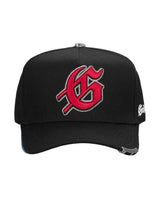 Godspeed Forever Insignia Hat black/red, black cotton snapback with a red gothic G insignia, front view