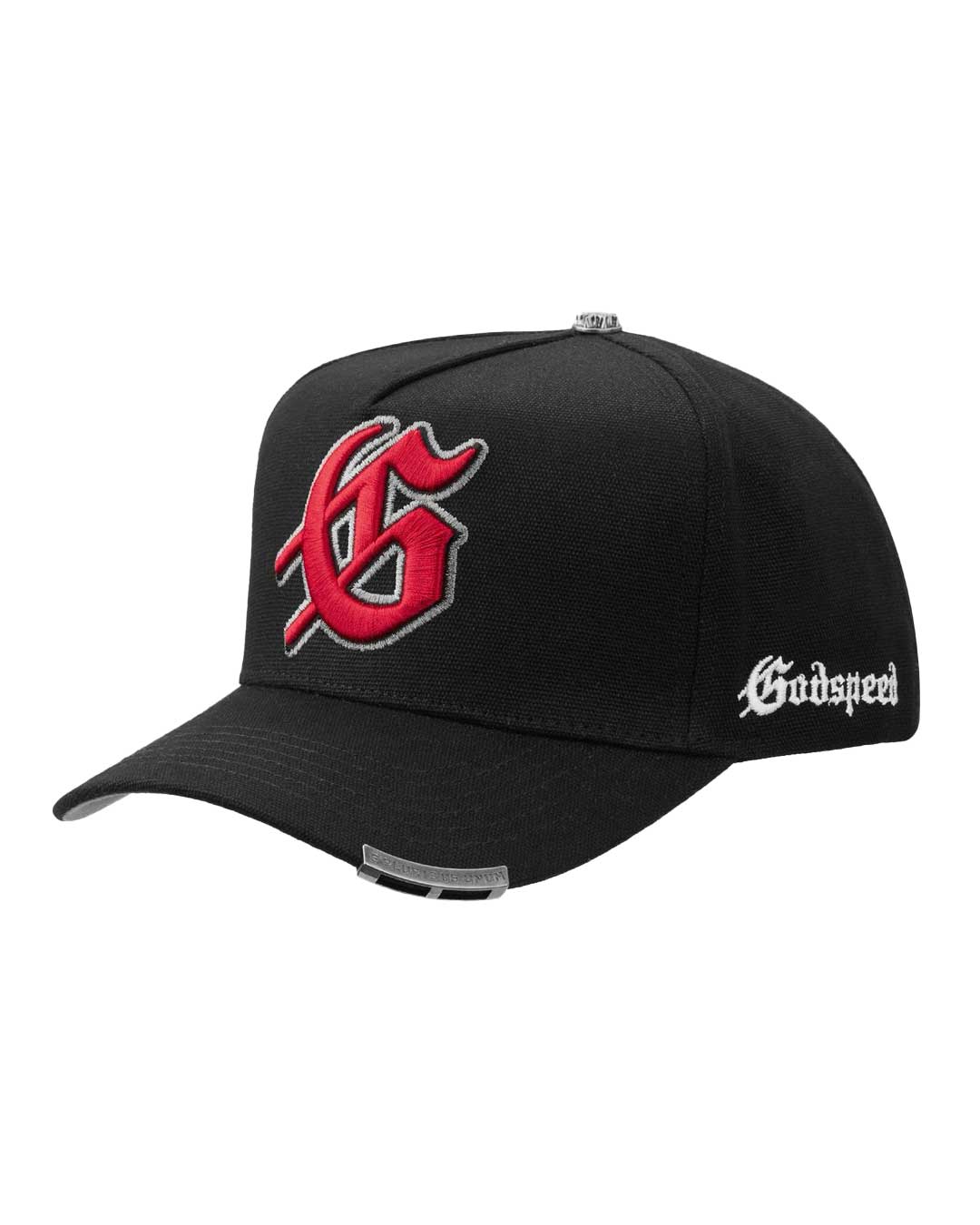 Godspeed Forever Insignia Hat black/red, opposite side view with the Godspeed side script