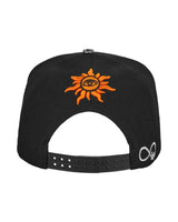 Godspeed Forever Insignia Hat blue/orange, back view with an orange sun-and-eye crest above the snapback strap
