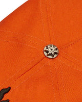 Godspeed Forever Insignia Hat orange/black, close-up of the embroidered Old-English G